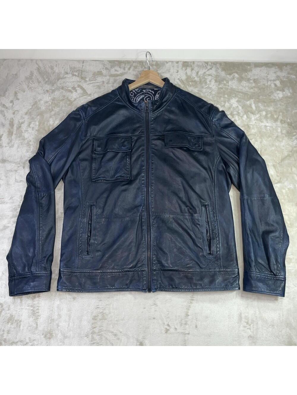 Hugo Boss Orange Label Mens Zip Up Motorcycle Sheepskin Leather Jacket Size 44R